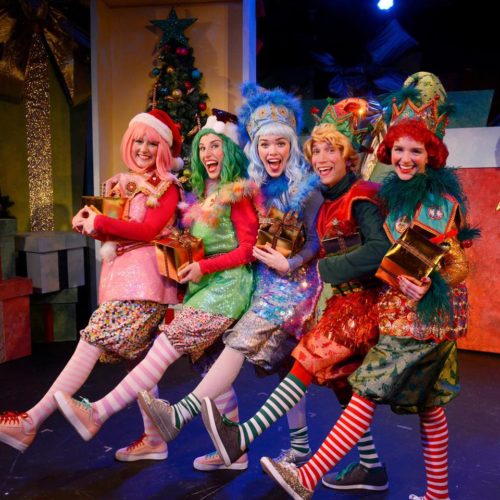 Five merry elves in a kick line