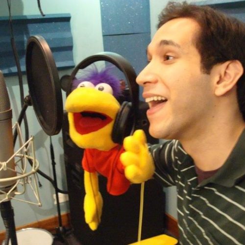 Freddie the Puppet and Scott in the studio