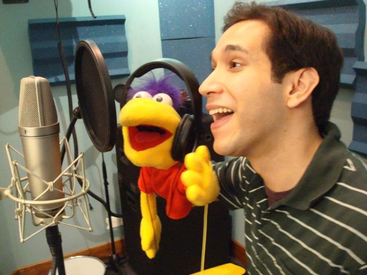 Freddie the Puppet and Scott in the studio